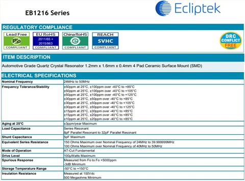 EB1216JA10-24.000M TR,Ecliptek超小型晶振,1612mm,智能手機晶振 EB1216JA10-24.000M TR,Ecliptek超小型晶振,1612mm,智能手機晶振